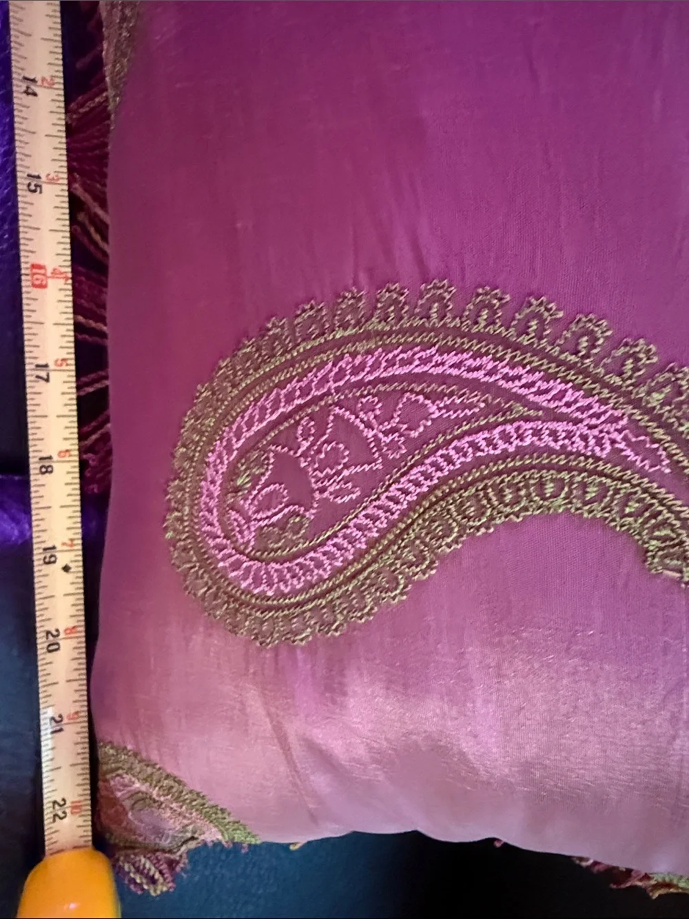 Fuchsia Paisley silk Fringe Accent Pillow - Decorative Throw 22by 12.